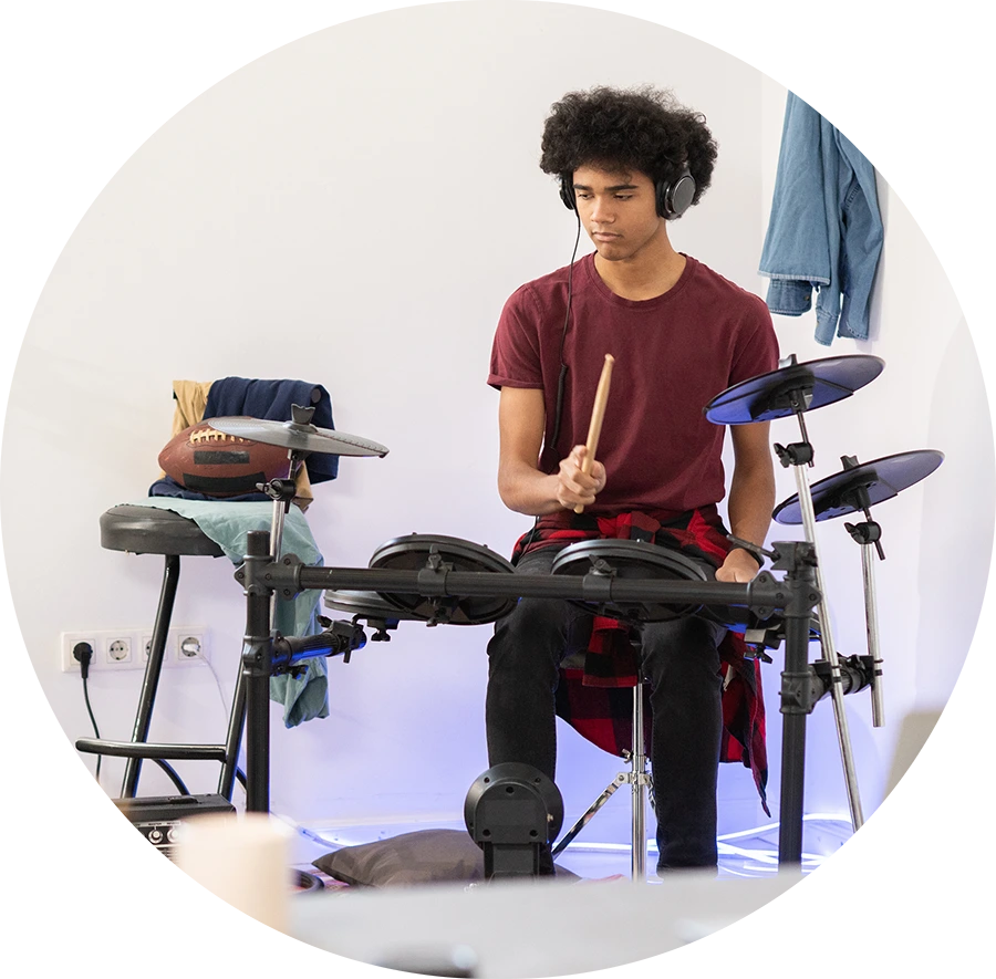 Student playing drums